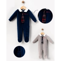 EKOSE KRAVATLI KADİFE BEBE ERKEK TULUM