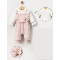 EKOSE SALOPET ÇİÇEK AKSESUARLI BADİLİ BEBE KIZ TULUM