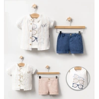 YAZLIK GÖZLÜK BASKILI GÖMLEKLİ BEBE ERKEK 3LÜ TAKIM