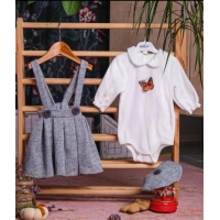 KELEBEK AKSESUARLI BADİLİ ETEKLİ BEBE KIZ TAKIM