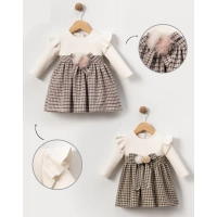 MİNİ EKOSELİ PONPONLU KIZ ELBİSE