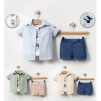 YAZLIK MOTOR BASKILI GÖMLEKLİ BEBE ERKEK 3LÜ TAKIM