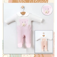 Puantiyeli Gül Ayıcık Aksesuarlı Bebe Yakalı Kız Tulum