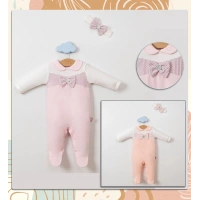 Sim Kalpli Bandanalı Fiyonklu Bebe Kız Tulum