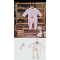 Süzine Tavşan Nakışlı Şapkalı kadife bebe kız Tulum