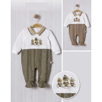 TRİKO YAKALI AYICIK DİJİTAL BASKILI BEBE ERKEK TULUM