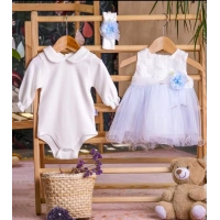 TÜL KEMERLİ TAŞLI ÇİÇEK AKSESUARLI BADİLİ BANDANALI BEBE KIZ MEVLÜTLÜK ELBİSE