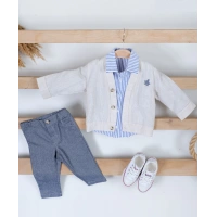 YAPRAK NAKIŞLI KETEN CEKETLİ BEBE ERKEK 3LÜ TAKIM