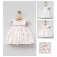YAZLIK ÇİÇEK BASKILI OMUZLARI FIRFIRLI BEBE KIZ ELBİSE