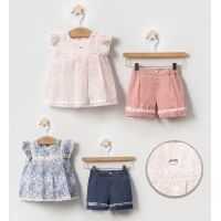YAZLIK ÇİÇEK BASKILI ŞORTLU BEBE KIZ 2Lİ TAKIM