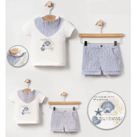 YAZLIK ÇİZGİ FULARLI DENİZ YILDIZ BASKILI 2Lİ BEBE ERKEK TAKIM