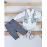 YAZLIK ÇİZGİLİ YELEKLİ BEBE ERKEK 3LÜ TAKIM