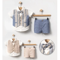 YAZLIK FLOTALI YELEKLİ PAPYONLU BEBE 2Lİ ERKEK TAKIM