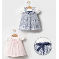 YAZLIK KOLU LASTİKLİ ÇİÇEK BASKILI BEBE KIZ ELBİSE
