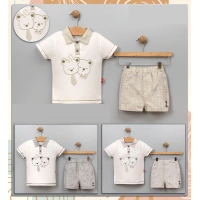 YAZLIK MOBİL KRAVATLI AYICIK NAKIŞLI BEBE2Lİ ERKEK TAKIM