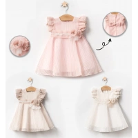 YAZLIK ÖZEL GÜNLER İÇİN TAŞLI KEMERLİ ABİYE ÇİÇEK AKSESUARLI KIZ ELBİZE