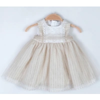 YAZLIK ROBASI DANTEL DETAYLI SIFIR KOLLU BEBE KIZ ABİYE ELBİSE