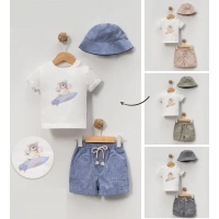 YAZLIK SÖRFÇÜ BASKILI BUCKET ŞAPKALI BEBE ERKEK 2Lİ TAKIM