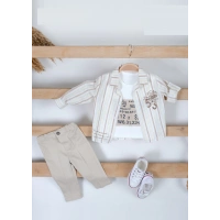 YAZLIK VİNTAGE BASKILI BEBE 3LÜ ERKEK TAKIM