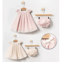 YAZLIK YAKASI FİSTOLU KÜLOTLU BEBE KIZ ELBİSE