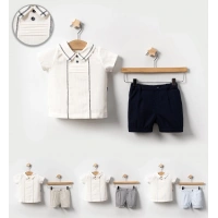 YAZLIK YAKASI SÜS DİKİŞLİ BEBE 2Lİ ERKEK TAKIM