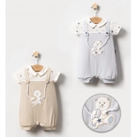 YAZLIK YILDIZ BASKILI AYICIK NAKIŞLI İPLİ BEBE ERKEK TULUM