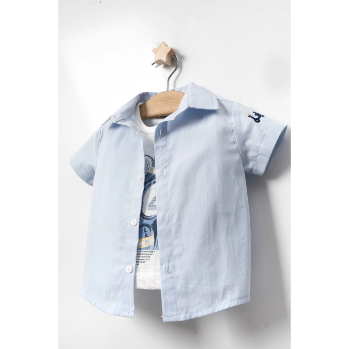 YAZLIK MOTOR BASKILI GÖMLEKLİ BEBE ERKEK 3LÜ TAKIM