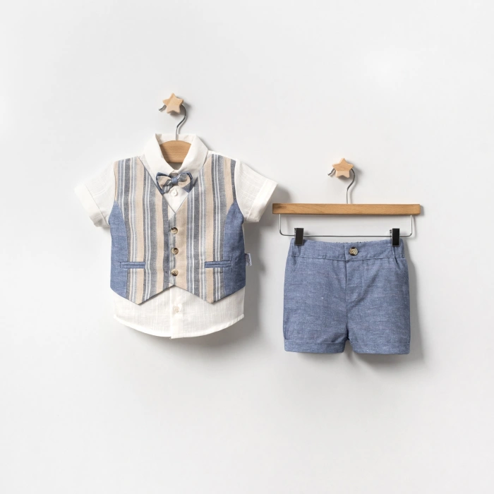 YAZLIK FLOTALI YELEKLİ PAPYONLU BEBE 2Lİ ERKEK TAKIM