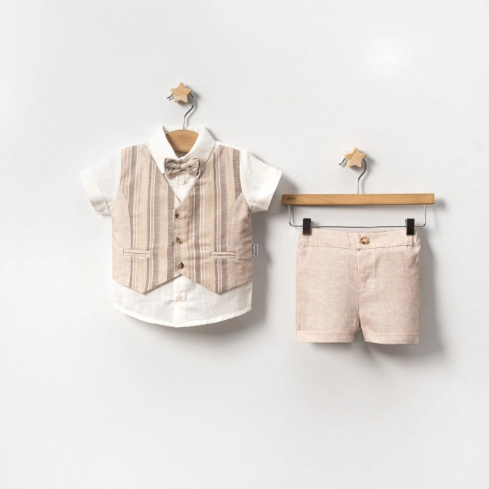 YAZLIK FLOTALI YELEKLİ PAPYONLU BEBE 2Lİ ERKEK TAKIM