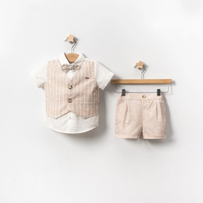 YAZLIK ÇİZGİ YELEKLİ METAL ARMALI BEBE ERKEK 2Lİ TAKIM