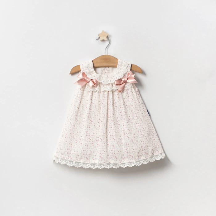 LALE BASKILI FİYONKLU BEBE KIZ ELBİSE