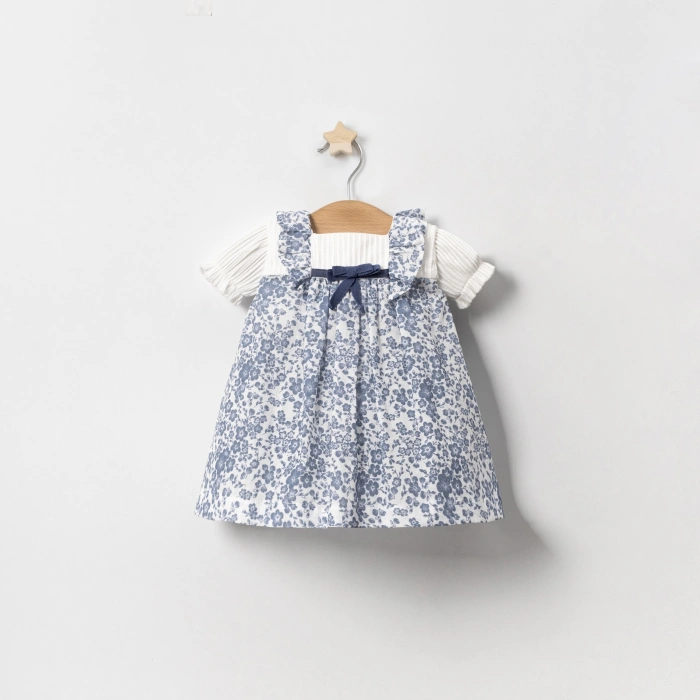 YAZLIK KOLU LASTİKLİ ÇİÇEK BASKILI BEBE KIZ ELBİSE