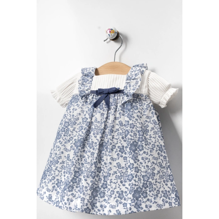 YAZLIK KOLU LASTİKLİ ÇİÇEK BASKILI BEBE KIZ ELBİSE