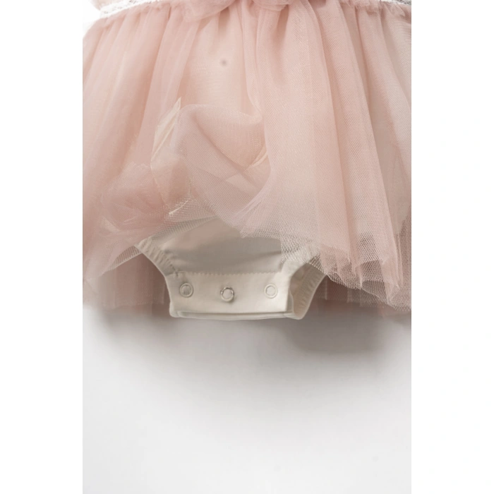 YAZLIK BALERİN BASKILI TÜLLÜ BEBE KIZ ELBİSE