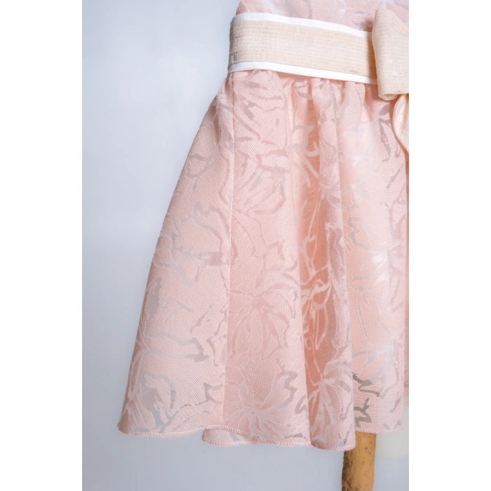 YAZLIK GÜL DESENLİ SIFIR KOLLU FİYONK KEMERLİ BEBE KIZ ELBİSE