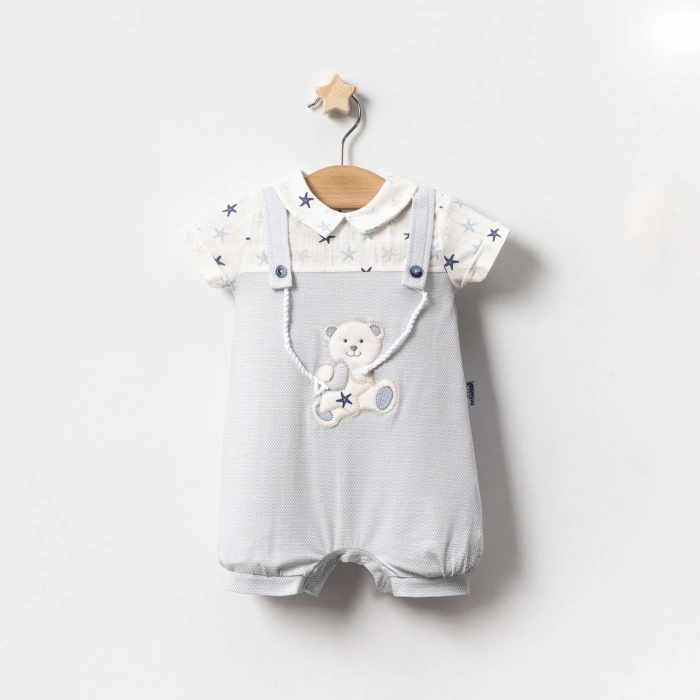 YAZLIK YILDIZ BASKILI AYICIK NAKIŞLI İPLİ BEBE ERKEK TULUM