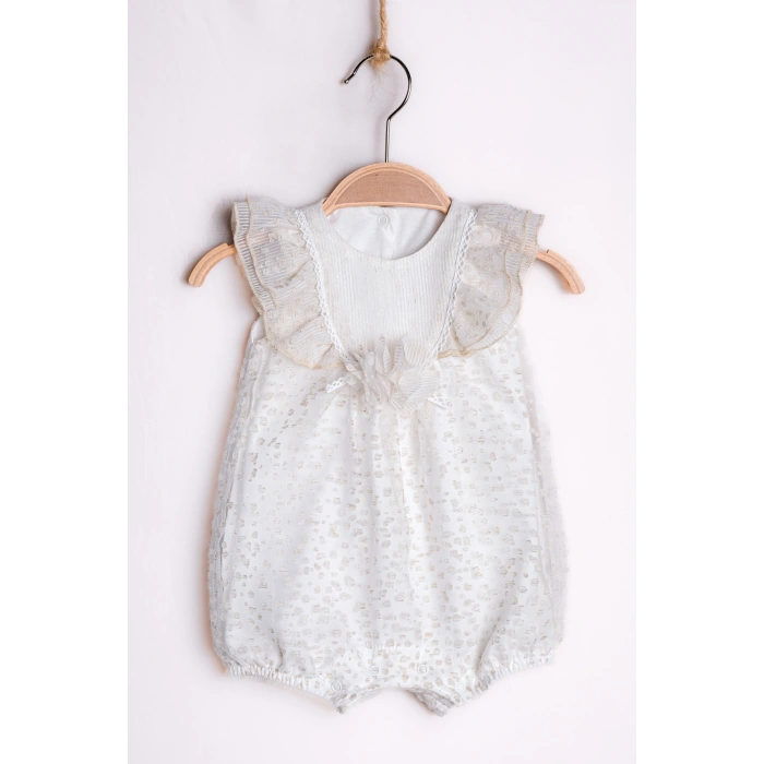 YAZLIK NOKTA DESENLİ TÜLLÜ AKSESUARLI BEBE KIZ TULUM