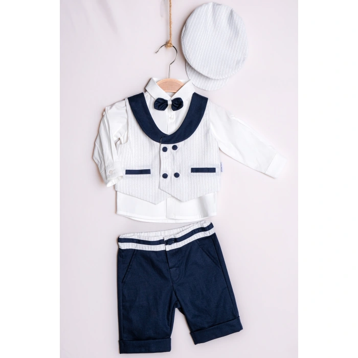 YAZLIK YELEKLİ PAPYONLU ŞAPKALI 3LÜ BEBE ERKEK TAKIM