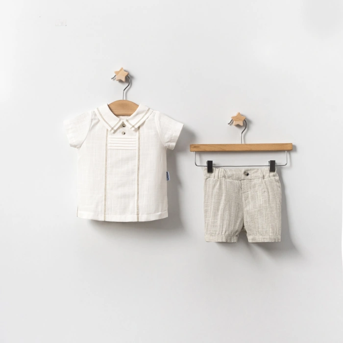 YAZLIK YAKASI SÜS DİKİŞLİ BEBE 2Lİ ERKEK TAKIM