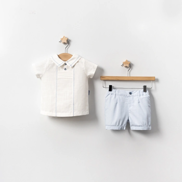 YAZLIK YAKASI SÜS DİKİŞLİ BEBE 2Lİ ERKEK TAKIM