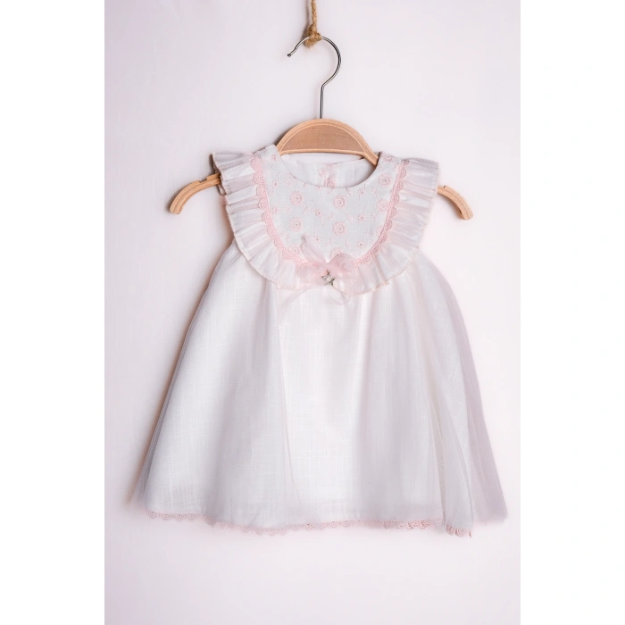 YAZLIK SIFIR KOL ÇİÇEK NAKIŞLI BEBE KIZ ELBİSE