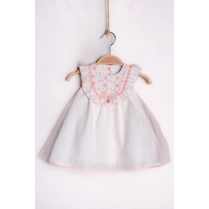 YAZLIK SIFIR KOL ÇİÇEK NAKIŞLI BEBE KIZ ELBİSE