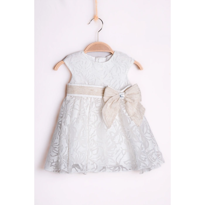 YAZLIK GÜL DESENLİ SIFIR KOLLU FİYONK KEMERLİ BEBE KIZ ELBİSE