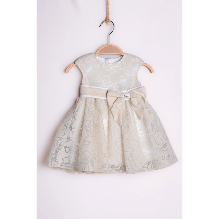 YAZLIK GÜL DESENLİ SIFIR KOLLU FİYONK KEMERLİ BEBE KIZ ELBİSE