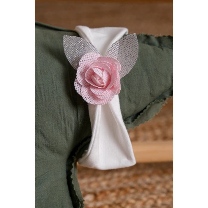 SİMLİ ÇİÇEKLİ DANTELLİ BADİLİ BANDANALI BEBE MEVLÜTLÜK KIZ ELBİSE