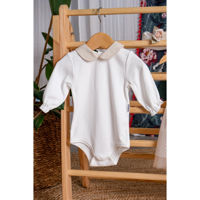 SİMLİ TÜLLÜ ÇİÇEK AKSESUARLI BEBE KIZ MEVLÜTLÜK BADİLİ BANDANALI ELBİSE