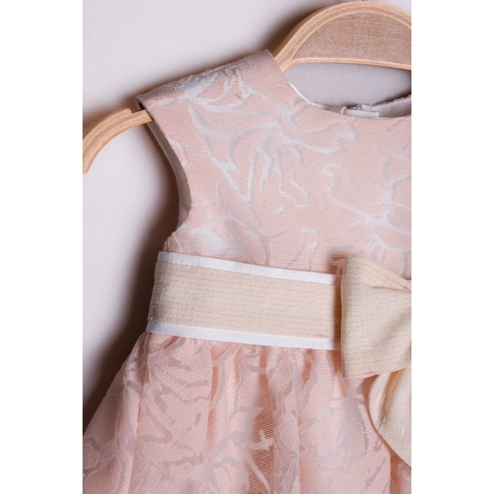 YAZLIK GÜL DESENLİ SIFIR KOLLU FİYONK KEMERLİ BEBE KIZ ELBİSE