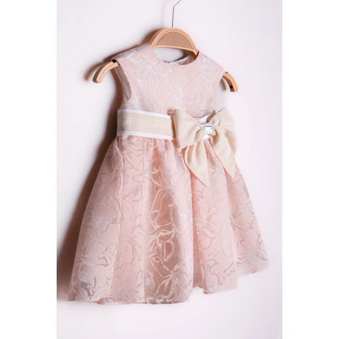YAZLIK GÜL DESENLİ SIFIR KOLLU FİYONK KEMERLİ BEBE KIZ ELBİSE