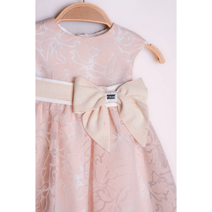 YAZLIK GÜL DESENLİ SIFIR KOLLU FİYONK KEMERLİ BEBE KIZ ELBİSE