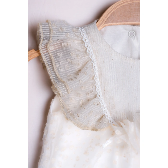 YAZLIK NOKTA DESENLİ TÜLLÜ AKSESUARLI BEBE KIZ TULUM